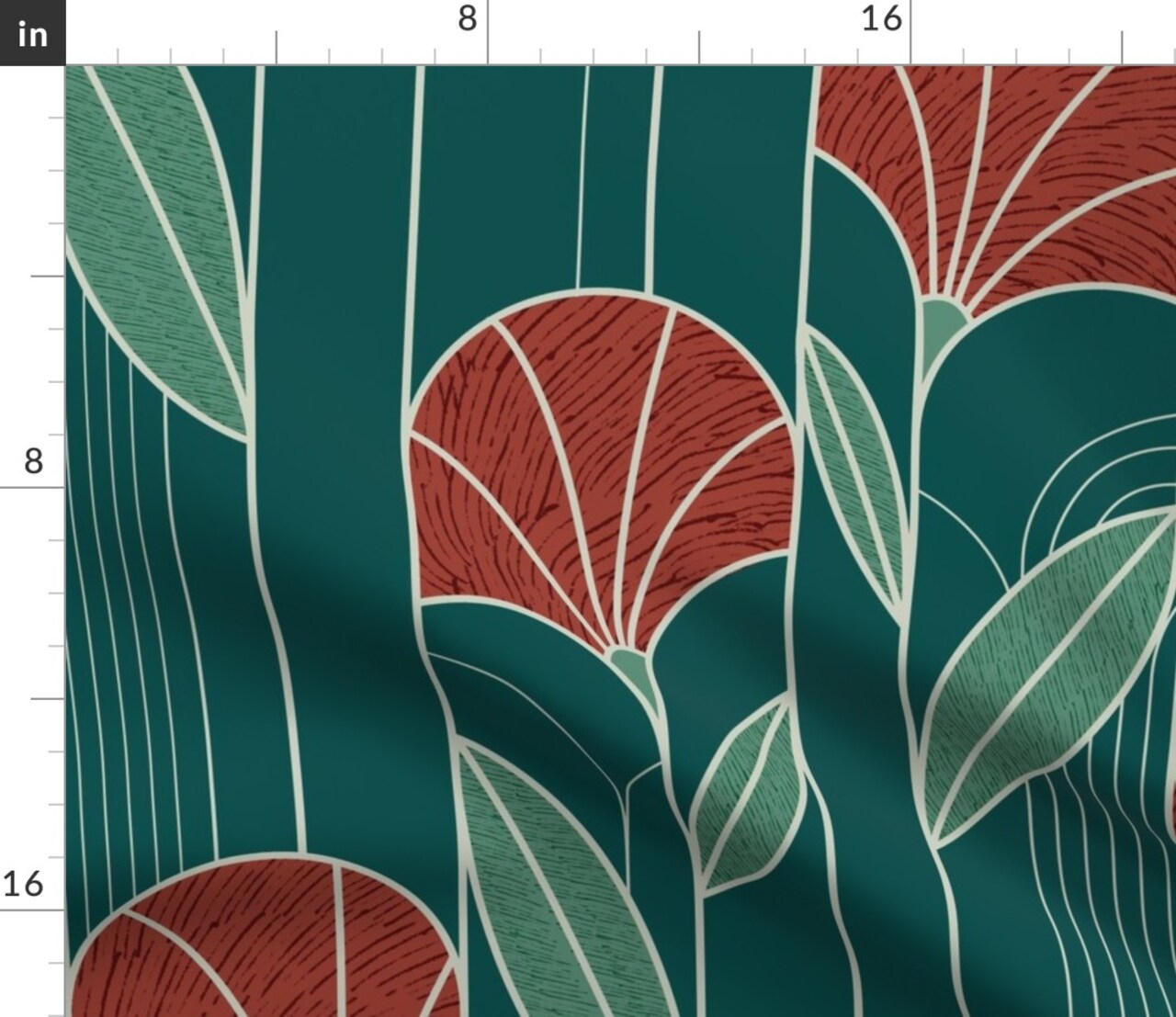 Bold Floral Red Green Abstract Flowers Elegant Geometric Jewel Tone Timeless Custom Printed Fabric by Spoonflower Various Fabrics by the Yard or Fat Quarter